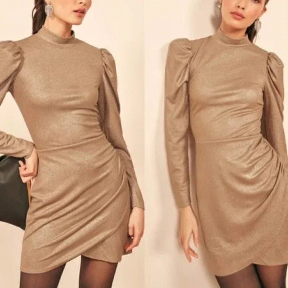 Reformation Lexi Dress Large Gold Shimmer NWT